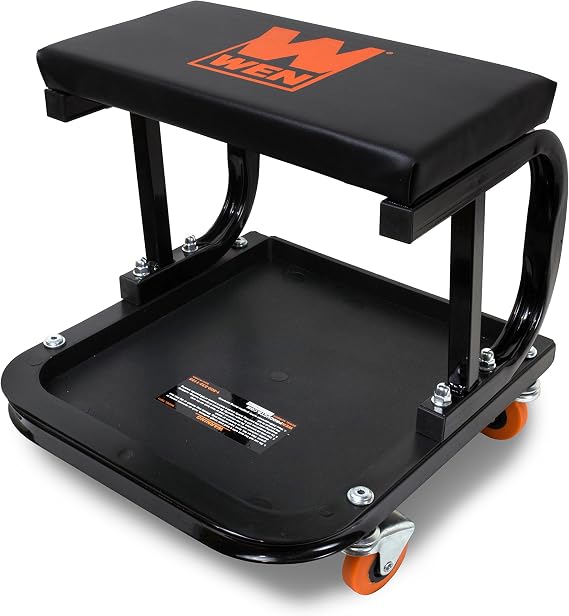 WEN 73011T 250 lb. Capacity Rolling Mechanic Seat with Onboard Storage