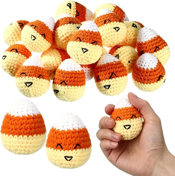 Silipull 10 Pcs Candy Corn Plush Fall Party Decoration Handmade Knitted Crochet Corn Thanksgiving Gifts for Guests Treat Supplies Goodie Bag Fillers Thanksgiving Gift for Teacher Women Coworker