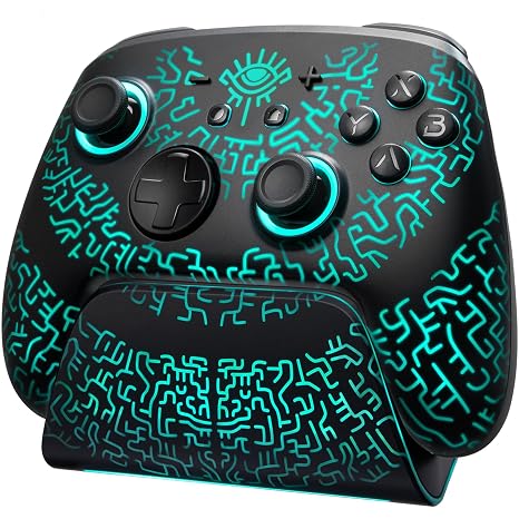 Switch 2 Wireless Controller with Charging Dock, Hall Effect Pro Controller for Switch 2/OLED/Steam Deck, Luminex Bluetooth Controles with Hidden Glow LED, Wake-Up, Turbo, Back Paddles & Motion