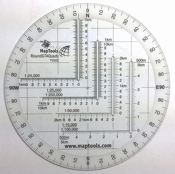 Round Military Coordinate Scale and Protractor in 90 Quadrants