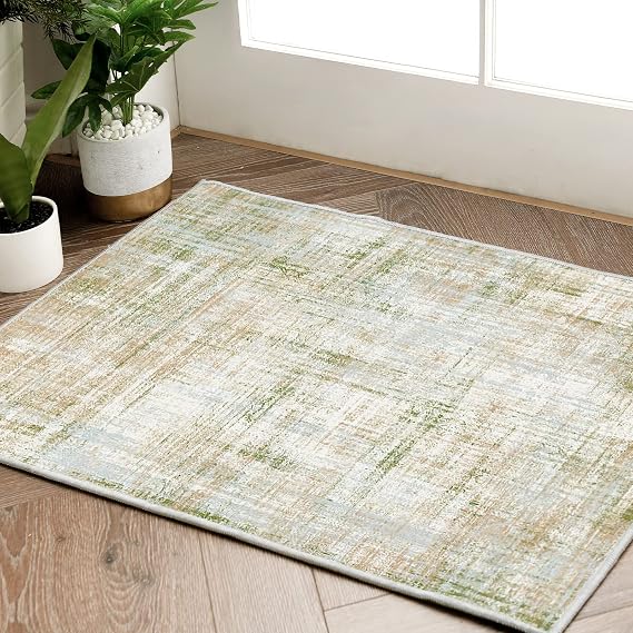 TOPICK Door mat 60x90cm Entrance Mat Washable Rug Abstract Sketch Colorful Carpet Non Slip Lightweight Doormat for Kitchen Bathroom Green Multi