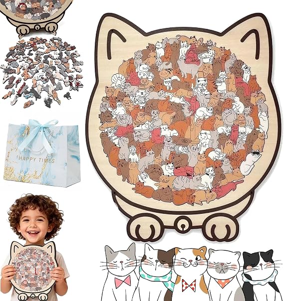 Cat Puzzle Cat Puzzle Wooden Puzzle Cat Cat Shaped Wooden Puzzle 135 Piece Wooden Puzzle in Cat Shape Coloured Cat Puzzle Wood for Cat Women (C)