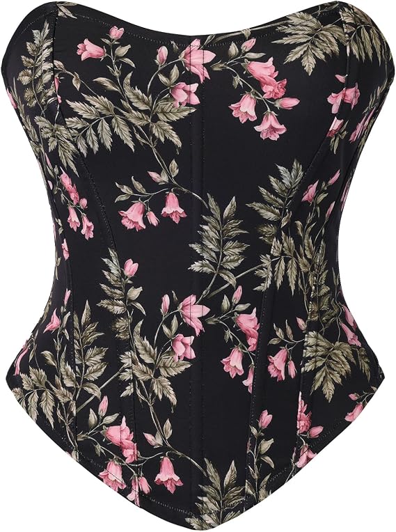 Scarlet Darkness Corset Tops for Women Renaissance Strapless Floral Bustier | For Halloween, Ren Faire, Western Concert, Going Out, Overbust Steel Fishbones Support Bodyshaper, Side Zip, Lace Up Back