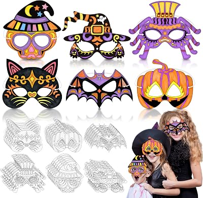 Sosation 36 Pcs Halloween Masks Craft Kit for Kids Color Your Own Halloween Masks DIY Paper Blank Bat Witch Spider Pumpkin Skeleton Cosplay for Birthday Party Favors DIY Activities