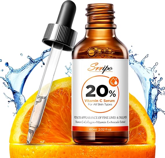 Pure Natural Skin Brightening & Anti Aging 20% Vitamin C Serum, Collagen Peptide Infused Face Serum for Deep Hydration, All-in-One with Niacinamide, Retinol, Hyaluronic Acid, 2.02 Fl Oz