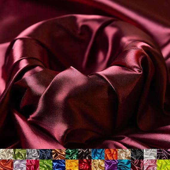 Ice Fabrics Stretch Charmeuse Satin Fabric by The Yard - 58/60” Wide Silky & Smooth Charmeuse Fabric by The Yard for Sewing Apparel, Dresses, Night Gowns, Tablecloths & More - Burgundy - 2Yards