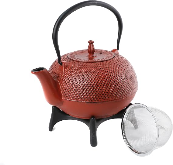 Cuisiland Small Hobnail Cast Iron Teapot Set 61oz Red