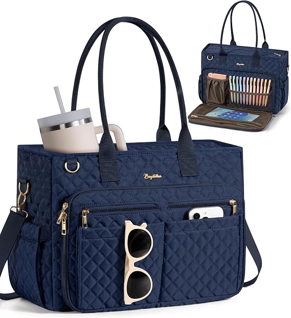 Bagstellar Teacher Tote Bag for Women, 15.6" Laptop Work Tote Computer Bag