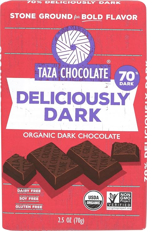 Taza Chocolates, Chocolate Bar Deliciously Dark Organic, 2.5 Ounce