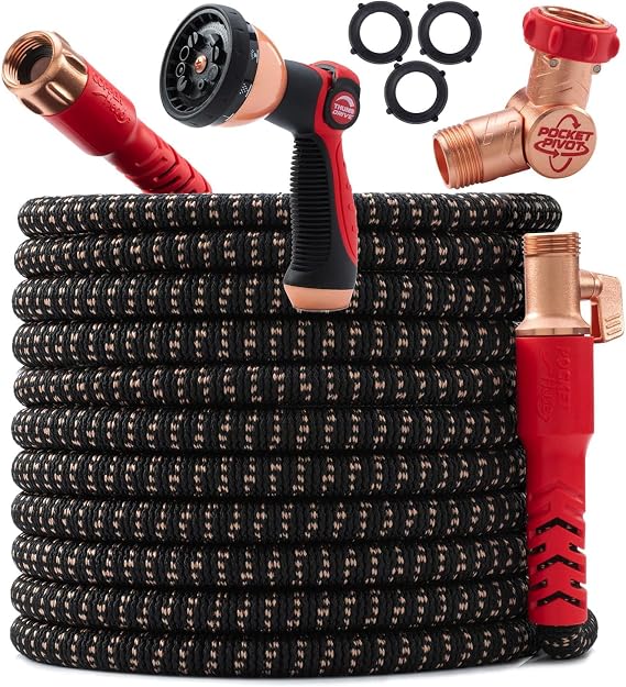 Pocket Hose Copper Head w/New Pocket Pivot Expandable Garden Hose 150FT, AS SEEN ON TV, Swivels 360, Advanced Tri-Tex Tubing & Force Field Jacket, 3X Stronger, Lead-Free, No-Kink, Anti-Burst w/APT