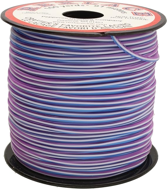 Rexlace Flat Plastic Lacing – Latex-Free Boondoggle Braiding Lanyard, Blue/White/Purple, 0.092" Wide, 0.035” Thick, 100 Yards (91 Meters)