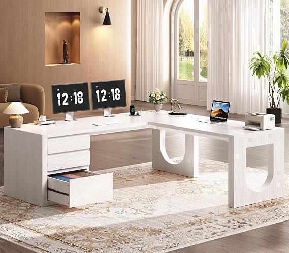 SEDETA 63" L Shaped Desk with 3 Drawers,Modern Executive Office Desk