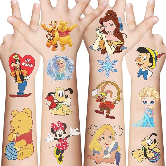10 Sheets Disney Cartoon Temporary Tattoos for Kids, Princess Birthday Party Favors, Cute Cartoon Decoration Sticker Gifts for Teen Girl Boys Home Activity Class Prizes Carnival Christmas Rewards
