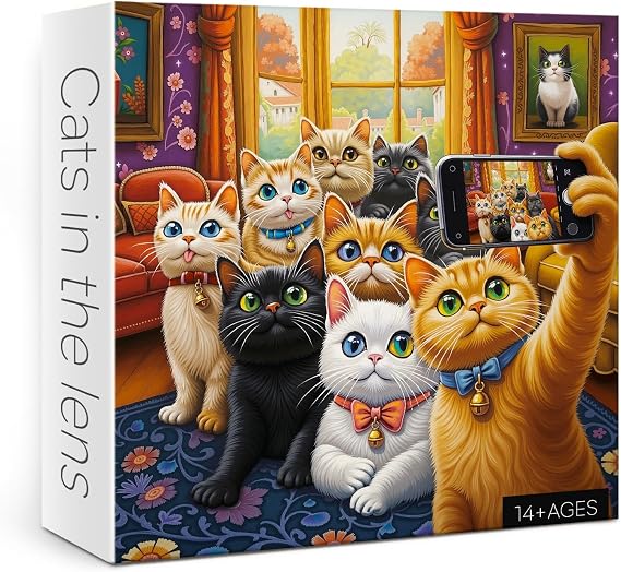 Funny Cat Puzzle for Adults 1000 Pieces, Cute Animal Jigsaw Puzzle, Black Cat Kitten Puzzle