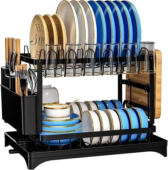 Large Dish Drying Rack, 2 Tire Dish Rack, Stainless Steel over the sink dish drainer drying rack, dish racks for kitchen counter, Multifunctional drying rack kitchen, escurridor de trastes para cocina