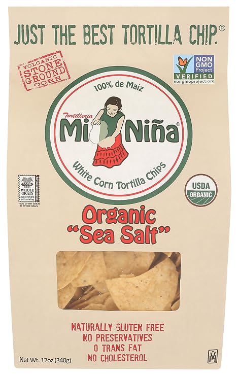 Tortilleria Mi Nina, Chip Tortilla White Corn Sea Salt, 12 Ounce