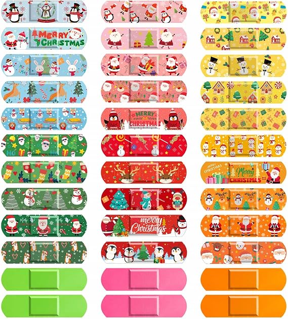 Sublaga 300 Pcs Christmas Kids Bandages 33 Style Cute Cartoon Santa Claus Bandage Flexible Christmas Character Bandages Strip Protect Cuts for Girls Boys Children Toddlers (Santa Claus)