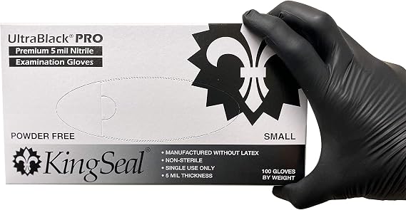 KingSeal UltraBlack-PRO Nitrile Exam Gloves, 5 MIL, Black, Professional Grade - 10 Boxes of 100 (1000 Count)