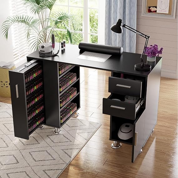 Nail Desk,Professional Manicure Table with Wrist Rest,2 Drawers&Cabinet