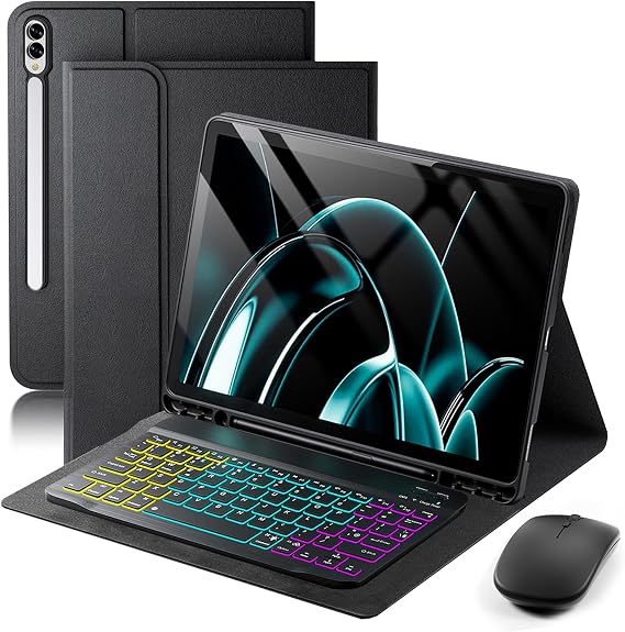 Backlit Keyboard Mouse Case for Samsung Galaxy Tab S11 Ultra/S10 Ultra/S9 Ultra/S8 Ultra 14.6-inch,with Wireless Bluetooth British Layout (QWERTY) Keyboard and Mouse, Built-in Pen Holder Black