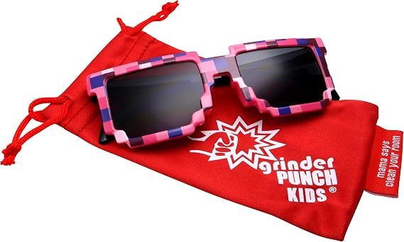 grinderPUNCH KIDS Children's 8-Bit Pixel Retro Novelty Gamer Sunglasses Ages 4+