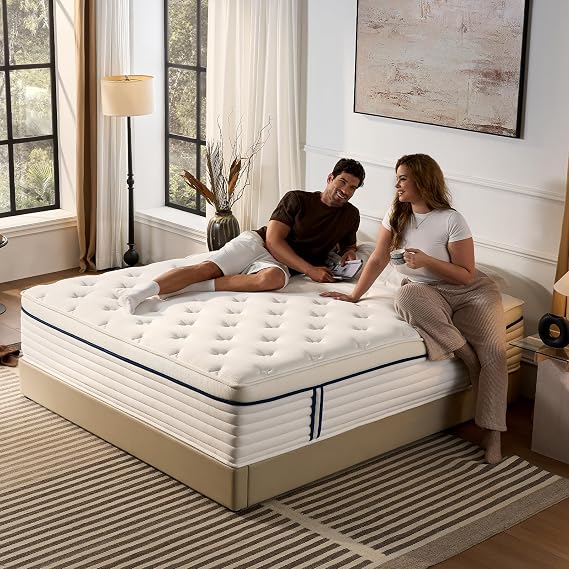 Queen Mattress 12 Inch, Medium Plush Hybrid Queen Size Mattress with Memory Foam & Individually Wrapped Pocket Coils, Pressure-Relieving Support & Motion-Reducing Design