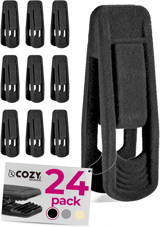COZYMOOD Velvet Hanger Clips for Pants 24 Pack, Durable Clothes Hanger Clips for Velvet Hangers, Multi-Purpose Velvet Clips for Hangers, Black Velvet Hanger Clips for Baby Clothes