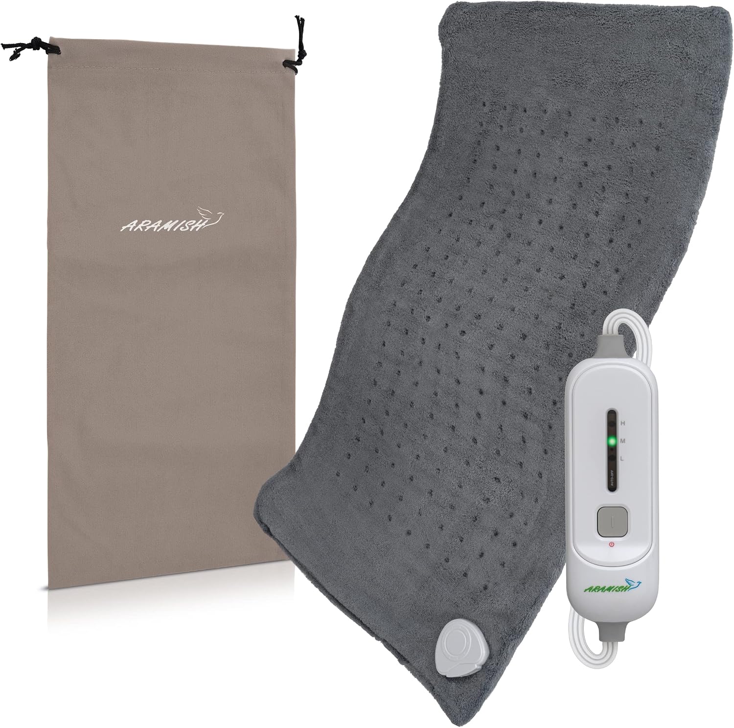 Aramish Fast Heating Pads 160W Power XL Electric Heating Pad for Back Ideal Heat Pad for Neck Shoulders Cramps Calming Heat Large Size 1 Ft x 2 Ft Auto Shut Off