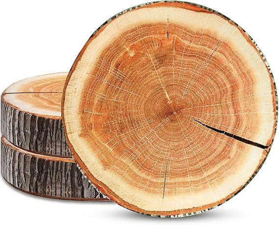 Coume 3 Pcs Wood Slice Pillow Round Floor 3D Cushion, Emulation