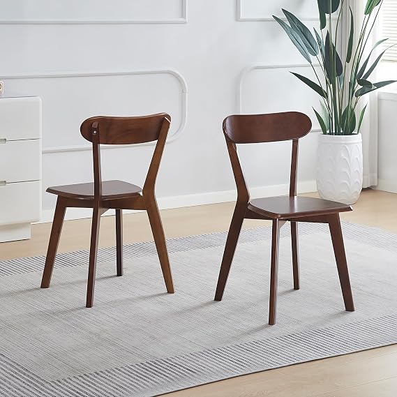 Solid Wood Dining Chairs Wooden Kitchen Chairs with Solid Frame and Legs (Walnut Louis Set of 2)