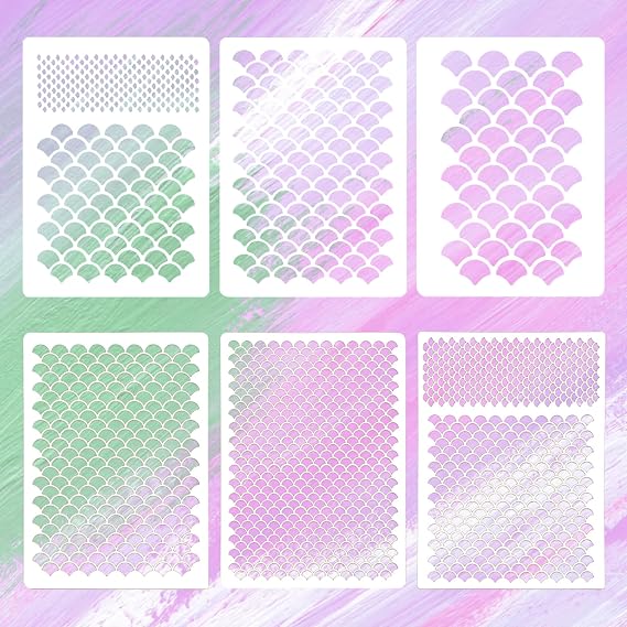 6 Pcs Fish Scale Stencils, Mermaid Scale Template, Multifunctional Face Painting Template, Reusable, Suitable for Wall, Face and Body Painting, As Well As DIY Crafts (6 Pcs)