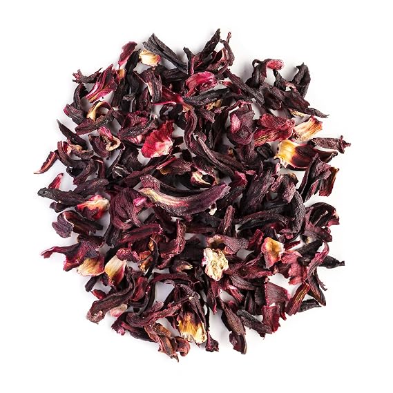 Hibiscus Tea Organic Dried Whole Flowers - Tart Ruby Red Infusion | Vibrant ruby red hibiscus flowers grown organically and sun dried whole for a tart refreshing infusion served hot or iced