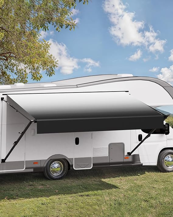 VEVOR Manual RV Awning Complete Kit, 16' Retractable Awning with Aluminum Alloy Frame, Outdoor Trailer Awning, Fit for Most RVs(Black Fade)