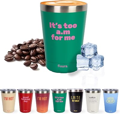 Fisura Original thermos tumbler, maroon thermos coffee cup, coffee cup, 310 ml, stainless steel thermo mug, BPA free, car cup Too a.m, green