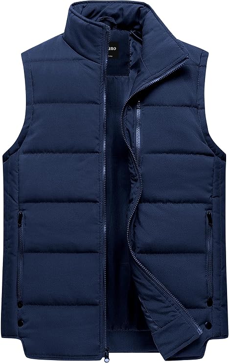 Men's Puffer Vest Outdoor Casual Jacket Stand Collar Padded Vest Coats