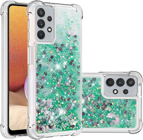 Bling Liquid Case fur Galaxy A32 5G Silicone, Glitter Protection Case Bumper Glitter Floating Liquid Phone Cover TPU Back Case Sparkle Sleeves Resistant Compatible with Samsung Galaxy A32 5G, Green