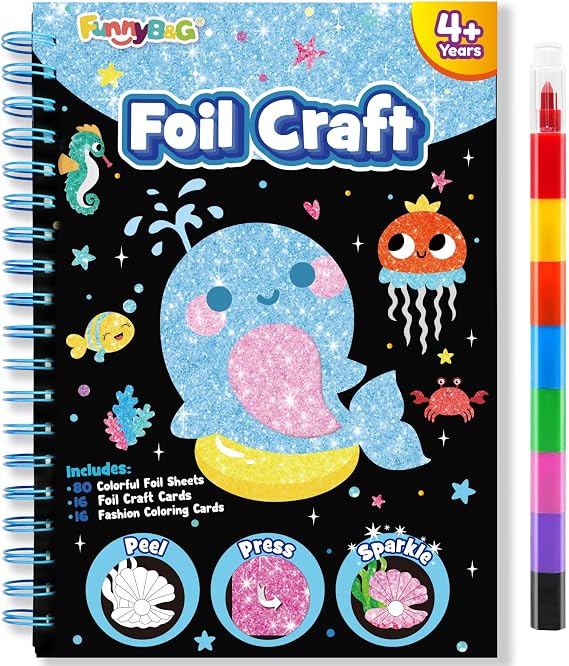 FUNNYB&G Foil Art Craft Kit for Kids, Sparkly Birthday Gift Toy for Kids