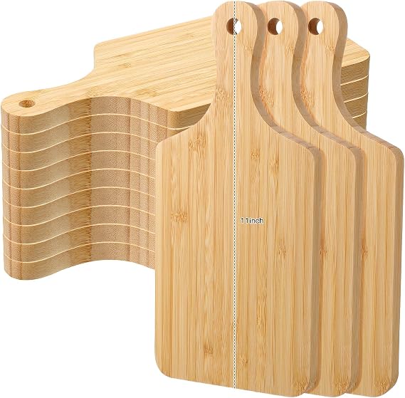 Patelai 12 Pack Thicken Bamboo Cutting Board Bulk, 11x5 Inch Acacia Wood Chopping Crafts Customized Laser Engraving Serving Charcuterie Boards Mother's Day Housewarming Gift,0.60" Thick (Bamboo Wood)