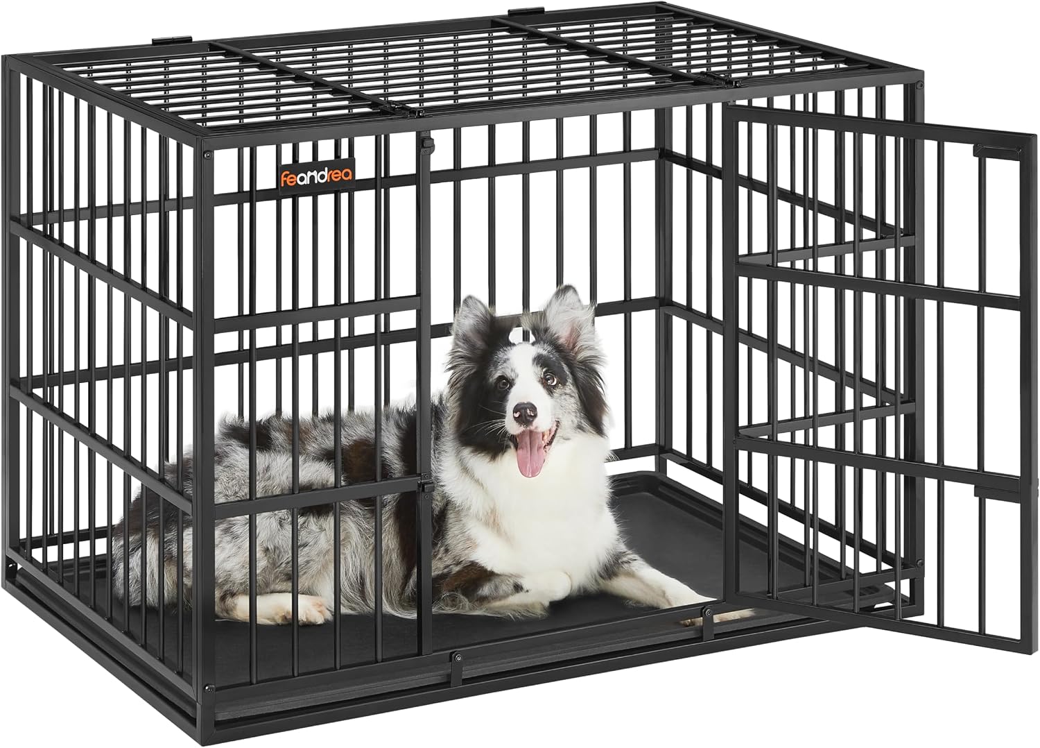 feandrea heavy duty dog crate 107 x 70 x 75 cm for medium and large dogs with removable base tray double doors easy clean pet cage ink black ppd005b01