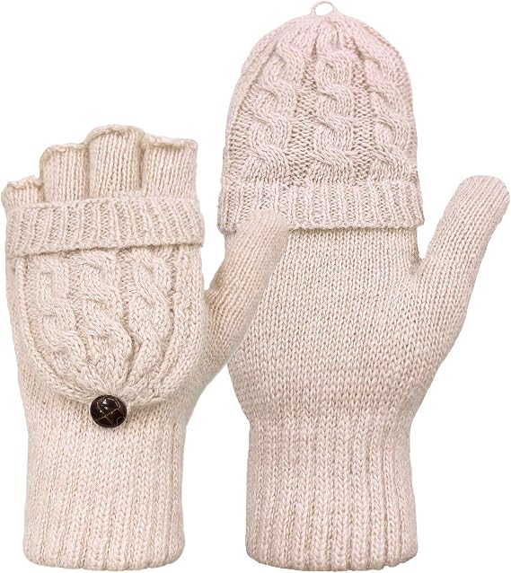 Beurlike Winter Fingerless Gloves Mittens for Women Men Warm Wool Knitted Convertible Flip Top Mittens Cold Weather