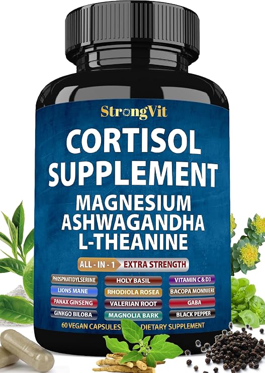 Cortisol Supplements for Women and Men with Magnesium, Ashwagandha 60 Caps