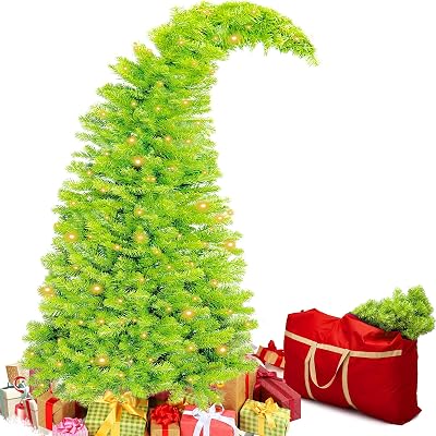 Bendable Christmas Tree Whimsical Christmas Pre-Lit Lime Green Stole Bent Top Artificial Xmas Tree Decorations with LED Lights Ornament Bag4ft
