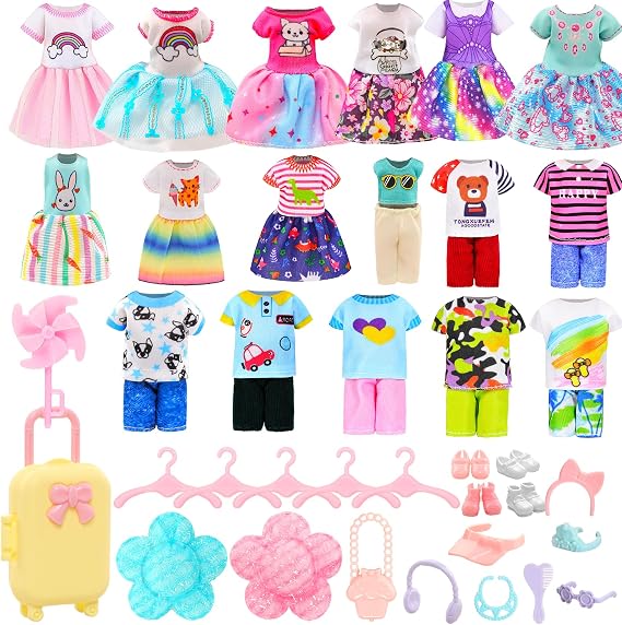 Miunana 36 Pcs Doll Clothes Suitcase Outfits for 4-5.3 Inch Mini Girl Doll