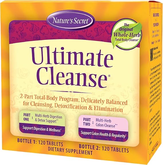 Nature's Secret Ultimate Cleanse - 2-Part Total Body Program for Balanced Body Cleansing, Detoxification & Elimination - Multi-Herb Digestion & Multi-Herb Colon Cleanse Supplements - 240 Tablets