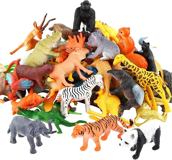 54 Piece Mini Wild Animal Figures for Kids, Plastic Small Zoo Toy Set