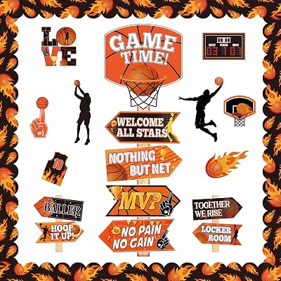 33Pcs Basketball Bulletin Board Decoration, Basketball Theme Bulletin Boarders Game Time March Sports Cutouts Madness Decorations for School Classroom Game Party Supply