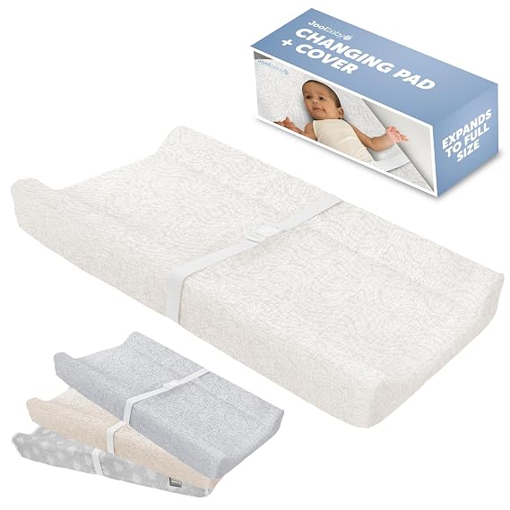 Jool Baby Soft Changing Pad + Washable Cover - (Wave Pattern, Off-White) | Makes Changing Time Easier With Contoured Sides & Safety Strap Includes Machine Washable Zip-Off Cover for Easy Cleaning