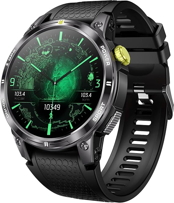 Yihou GPS Smart Watches for Men,Rugged Sport Fitness Watch for Outdoor,Workouts,Exercise with Compass,Bluetooth Calling,5ATM Waterproof,100+ Sport Modes,Compatible for Android iOS