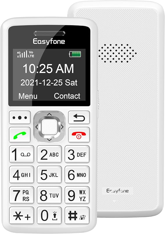 Easyfone T200 4G Sim-Free Feature Mobile Phone, Easy-to-Use Big Button Clear Sound Dumb Basic Phone for Seniors and Kids or Digital Detox (White)
