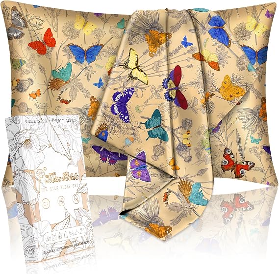 Miss Adola 2pcs Silk Pillowcase with Hidden Zipper, Line Butterfly